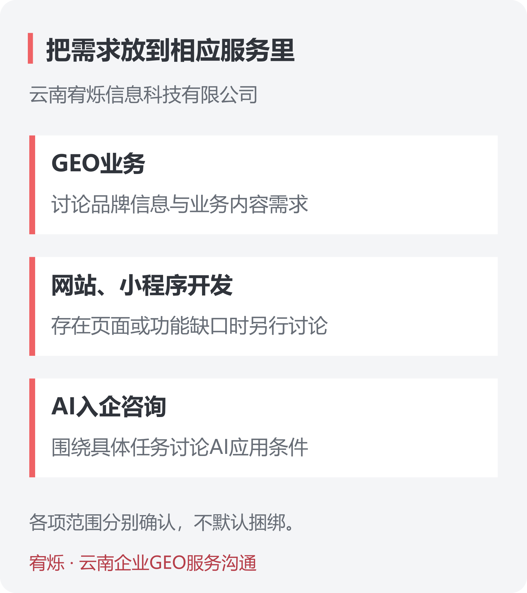 宥烁GEO与相关业务的需求分工